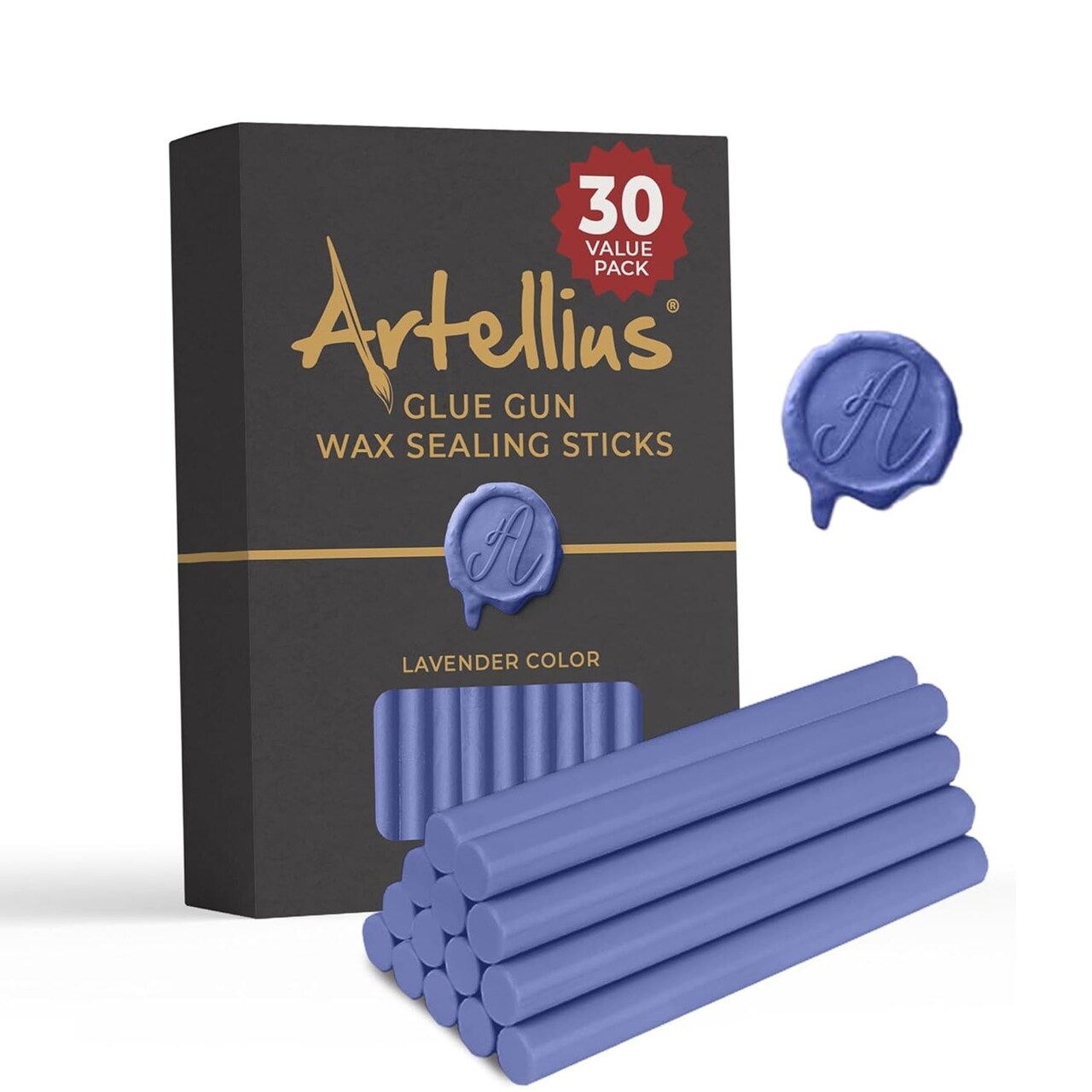 Artellius Premium Sealing Wax Sticks (Bulk 30 Pack) Wax Seal Glue Gun Sticks, Envelope Seal Wax for Stamp Seals - Perfect Wax Seal Sticks for Crafting, Invitations & Letters - Lavender